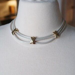 Vintage Choker, Triple Row Cable Link Collar Necklace, Gold and Silver